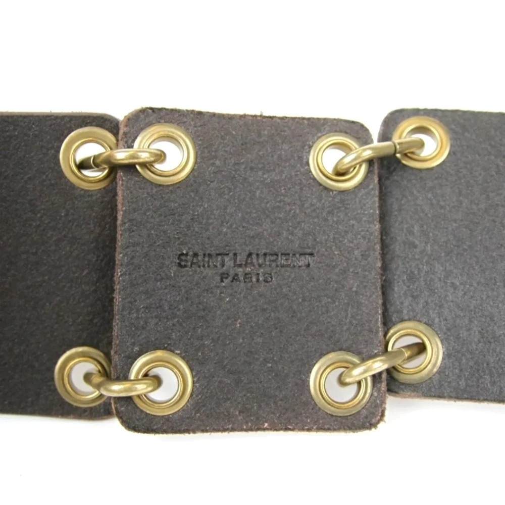 NWT SAINT LAURENT Lion Buckle Brown Leather and Chain Link Belt, Vintage Style!
